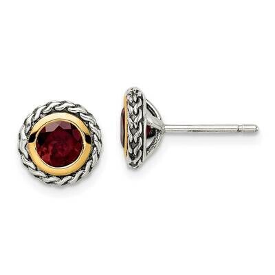 Garnet Post Earrings Sterling Silver with 14k Gold Accent QTC1640, MPN: QTC1640, 883957621937