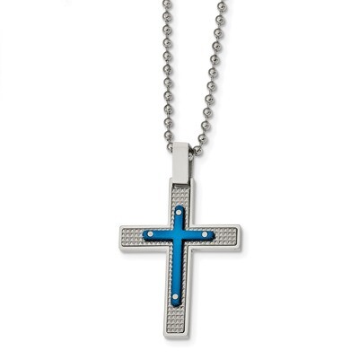 Textured Blue IP-plated Cross Necklace Stainless Steel Polished SRN2410-22 by Chisel, MPN: SRN2410-…