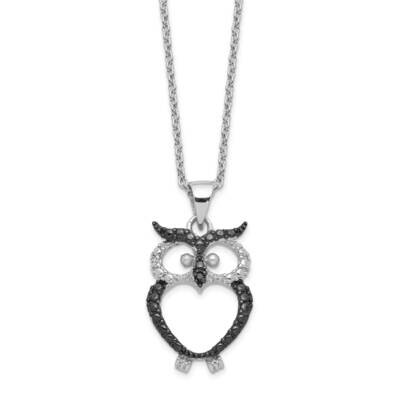 Black Rhodium &amp; CZ Diamond Owl 18 Inch Necklace Sterling Silver QCM861-18, MPN: QCM861-18, 88395756…