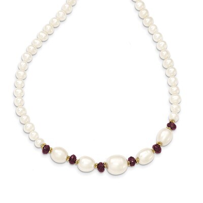 Fresh Water Cultured Pearl and Faceted Garnet Bead Necklace 18 Inch 14k Gold XF443-18, MPN: XF443-1…