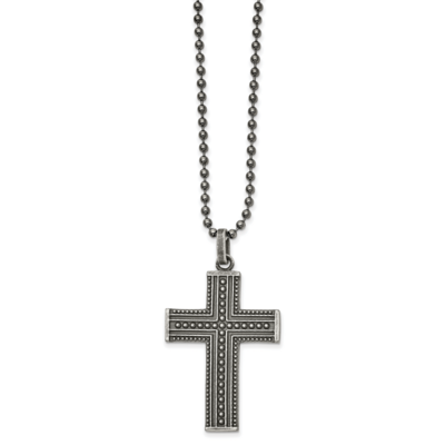 Polished GunMetal IP Cross 22 Inch Necklace Stainless Steel Antiqued SRN2603-22 by Chisel, MPN: SRN…
