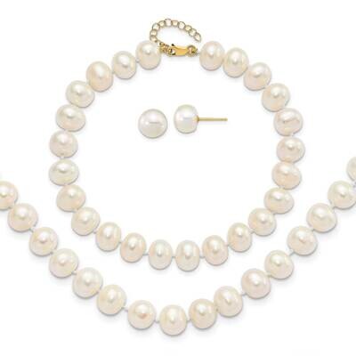 8-9mm Near Rnd Cultured Freshwater Pearl Earring with 1 Inch Extender Bracelet with 2 Inch Necklace…