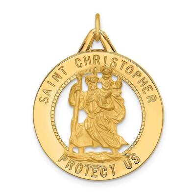 Round Cut-out St. Christopher Medal 14k Gold Solid Polished Satin XR1797, MPN: XR1797, 883957873640