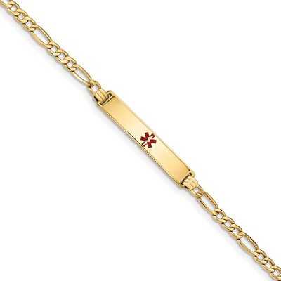 8 Inch Medical Polished Red Enamel ID with Semi-Solid Figaro Bracelet 14k Gold XM563CR-8, MPN: XM56…