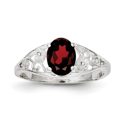 Garnet Ring Sterling Silver Rhodium-plated QR742-6, MPN: QR742, 815479014645