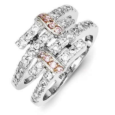 Pink Vermeil Polished Diamond Ring Sterling Silver QR2078, MPN: QR2078, 191101283918