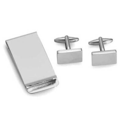 Silver-plated Rectangular Cufflink Money Clip Set GM21327, MPN: GM21327, 797140012207