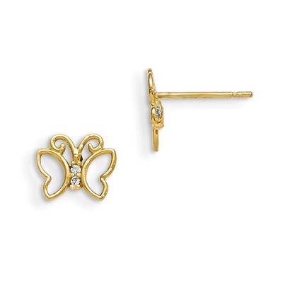CZ Children&#39;S Butterfly Post Earrings 14k Gold GK810, MPN: GK810, 191101364402