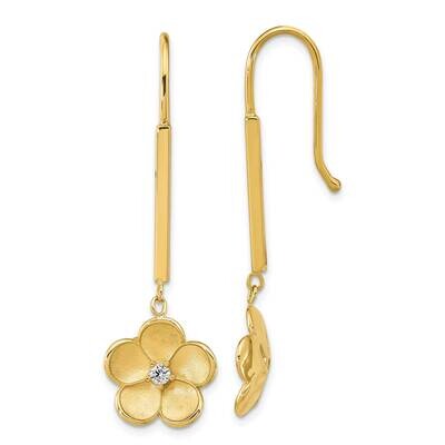 Satin Dangle Flower CZ Diamond Earrings 14k Gold Polished SF2904E, MPN: SF2904E, 883957982052