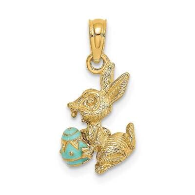 Aqua Enameled Easter Bunny with Egg Charm 14k Gold 3-D K6741, MPN: K6741, 637218119356
