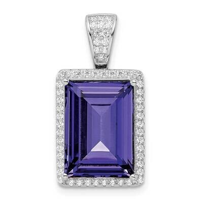 CZ Diamond &amp; Purple Swarovski Crystal Pendant Sterling Silver Rhodium-Plated QP5616, MPN: QP5616,