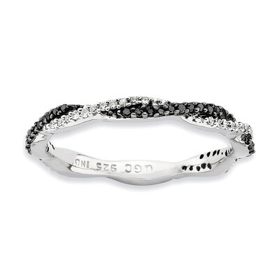 Black White Diamond Ring - Sterling Silver Polished QSK631, MPN: QSK631, 886774220246