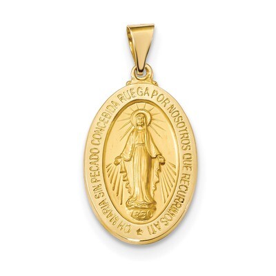 Satin Hollow Spanish Miraculous Medal Pendant 14k Gold Polished XR1672, MPN: XR1672, 883957873558