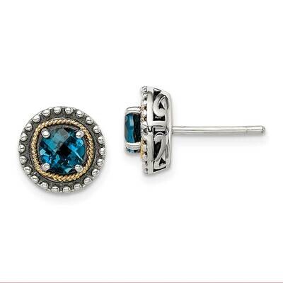 London Blue Topaz Earrings Sterling Silver with 14k Gold Accent QTC1634, MPN: QTC1634, 883957621814