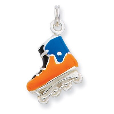 Enameled Polished Roller Blade Charm Sterling Silver QC7210