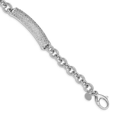 Polished CZ Diamond Fancy Bracelet Sterling Silver Rhodium Plated QG4957-7.5, MPN: QG4957-7.5,