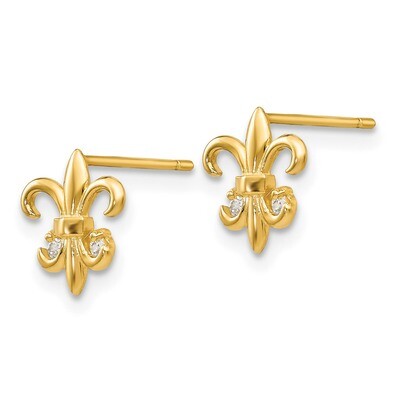 Synthetic Diamond Fleur de lis Post Earrings - 14k Gold GK608 by Madi K, MPN: GK608, 886774998893