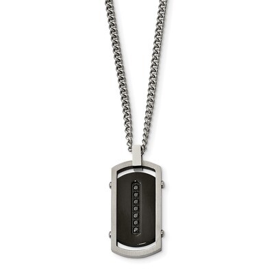 Black IP Center Black CZ Tag Necklace Stainless Steel Brushed Polished SRN2095-22 by Chisel, MPN: S…