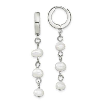 Freshwater Cultured Pearl Hinged Hoop Earrings Stainless Steel Polished SRE1419, MPN: SRE1419, 1911…