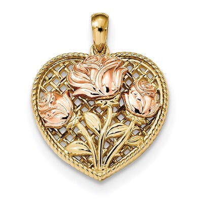 Polished Roses Basketweave Heart Pendant 14k Two-tone Rose Gold K5849, MPN: K5849, 191101677328