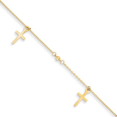 Cross with 1 Inch Extension Anklet 9 Inch 14k Gold Polished and Textured ANK267-9, MPN: ANK267-9, 8…