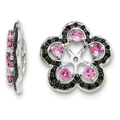 Crted Pink Sapphire &amp; Black Sapphire Earring Jacket Sterling Silver Rhodium QJ141OCT, MPN: QJ141OCT…