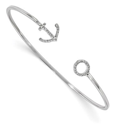 CZ Diamond Anchor Slip-on Cuff Bangle Bracelet Sterling Silver Rhodium-plated QB1187, MPN: QB1187, …