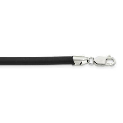 20Inch 4mm Black Rubber Cord Necklace Sterling Silver QG1258-20, MPN: QG1258-20, 886774096971