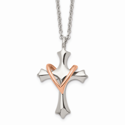 Rose IP-plated Cross Necklace Stainless Steel Polished SRN1479-22 by Chisel, MPN: SRN1479-22, 19110…