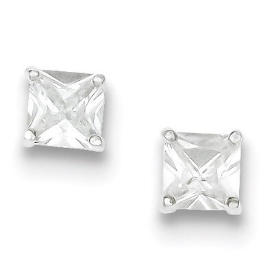 6mm Square Post Earrings Sterling Silver Diamond QE9103, MPN: QE9103, 191101787027