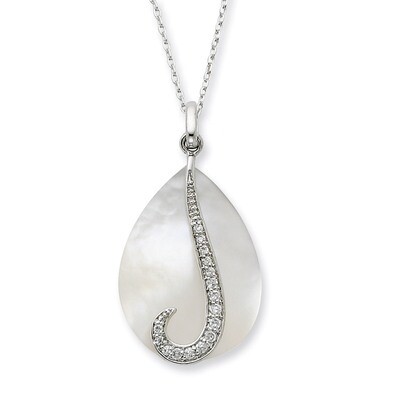 Mother of Pearl &amp; Diamond Tear From Heaven 18 Inch Necklace Sterling Silver QSX407, MPN: QSX407, 88…