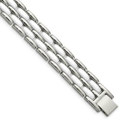 Double Row White Ceramic 8.25 Inch Bracelet Stainless Steel SRB799-8.25 by Chisel, MPN: SRB799-8.25…