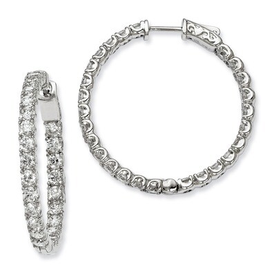 Diamond In and Out Hinged Hoop Earrings Sterling Silver Rhodium-plated QE7963, MPN: QE7963, 8867747…