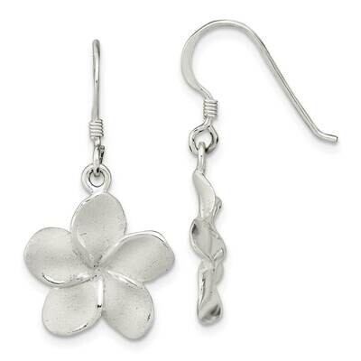 Laser &amp; Polished Plumeria Shephard Hook Earrings Sterling Silver QE16535, MPN: QE16535, 196904166161