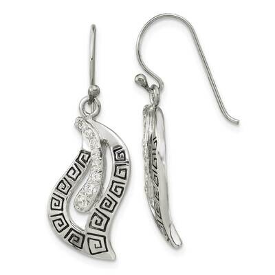 Enamel CZ Diamond Greek Key Dangle Shephard Hook Earrings Sterling Silver Polished QE15668, MPN: QE…