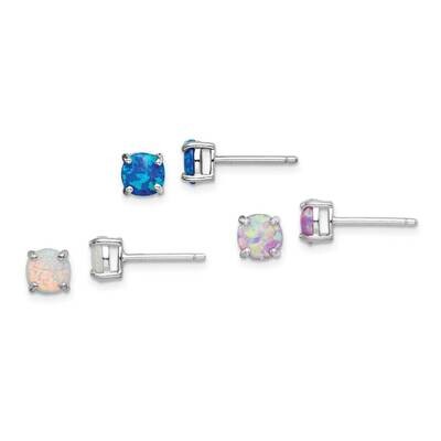 Created Opal Set of 3 Stud Earrings Sterling Silver Rhodium-plated QE15240, MPN: QE15240, 883957730…