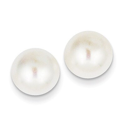 10-11mm White Button Cultured Pearl Stud Earrings 14k Gold X100BW, MPN: X100BW, 815479016144