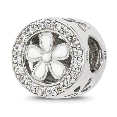 Polish CZ and White Enamel Flower Circle Bead Sterling Silver QRS4370, MPN: QRS4370,