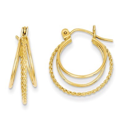 Circle Hoop Earrings 14k Gold Polished and Textured TL720, MPN: TL720, 883957468778