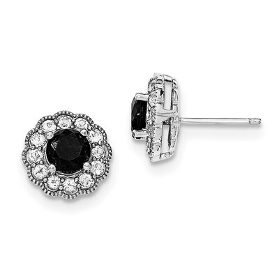 Black Sapphire &amp; White Topaz Post Earrings Sterling Silver Rhodium-plated QE12170, MPN: QE12170, 19…