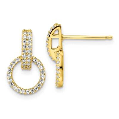 Gold-Tone CZ Diamond Circle Dangle Post Earrings Sterling Silver Polished QE16208, MPN: QE16208, 19…