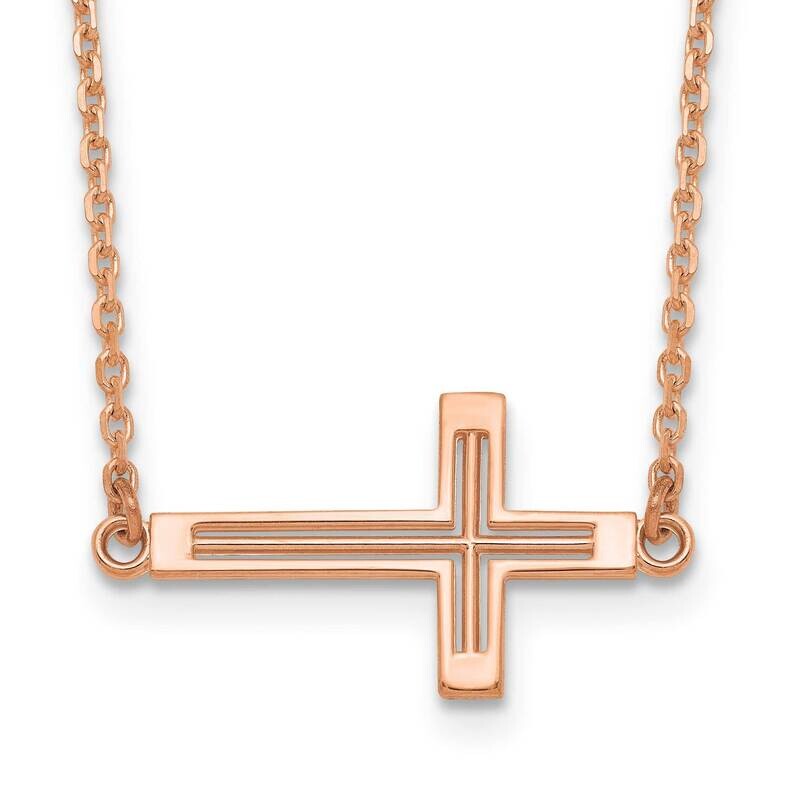 Sideways Cut-Out Cross Necklace 14k Rose Gold SF2097-19