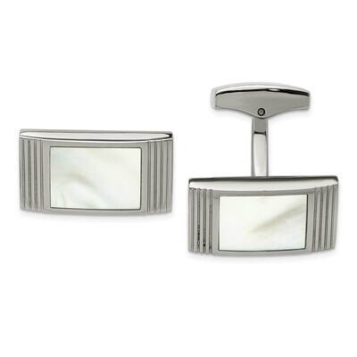 Mother Of Pearl Grooved Rectangle Cufflinks Stainless Steel Polished SRC320, MPN: SRC320, 886774621…