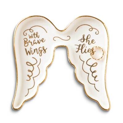 White with Gold-tone WITH BRAVE WINGS SHE FLIES Ceramic Trinket Dish GM25213, MPN: GM25213, 7880891…