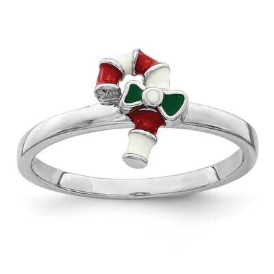 Childs Enameled Candy Cane Ring Sterling Silver Rhodium-plated QR6820, MPN: QR6820, 886774006680
