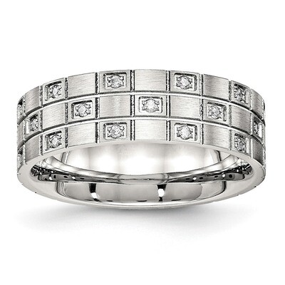 Grooved CZ Diamond Ring Stainless Steel Brushed SR541, MPN: SR541, 191101559068
