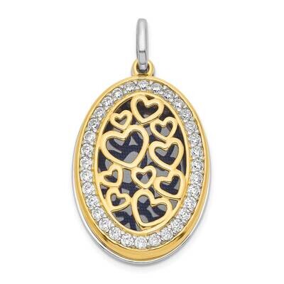 Yellow &amp; White Rhodium-Plated Heart CZ Diamond 26mm Swing Locket Sterling Silver QLS1077, MPN: QLS1…