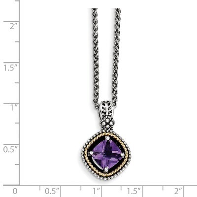 2.10 Amethyst 18 Inch Necklace Sterling Silver &amp; 14k Gold QTC356, MPN: QTC356, 883957316048