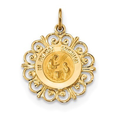 Satin Spanish 1st Communion Medal Pendant 14k Gold Polished XR1698, MPN: XR1698, 883957600635
