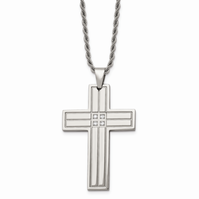 Cross CZ Stone Pendant Necklace Stainless Steel Polished SRN737-24 by Chisel, MPN: SRN737-24, 88395…